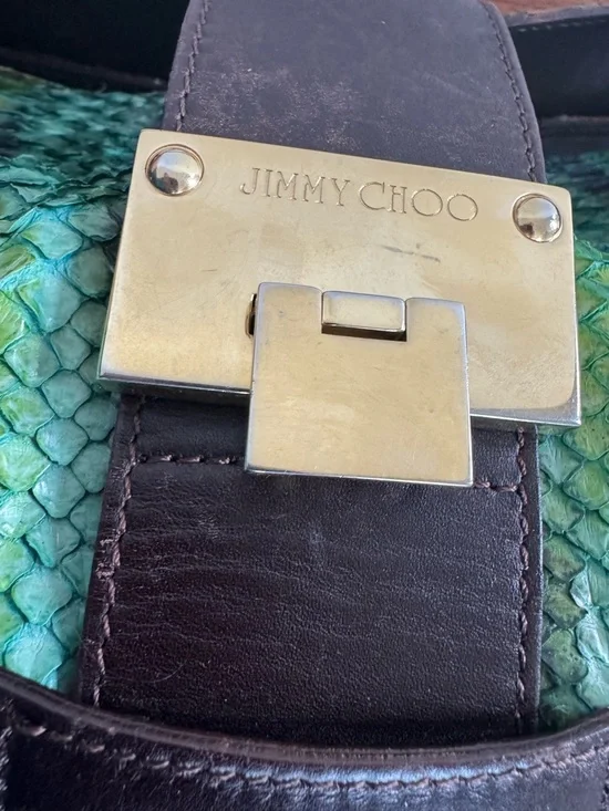 EUC - Jimmy Choo Ramona Python Skin Shoulder Bag - Green w/ Hints of Purple -COA - Picture 11 of 13